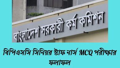 বিপিএসসি সিনিয়র স্টাফ নার্স MCQ পরীক্ষার ফলাফল ২০২৩