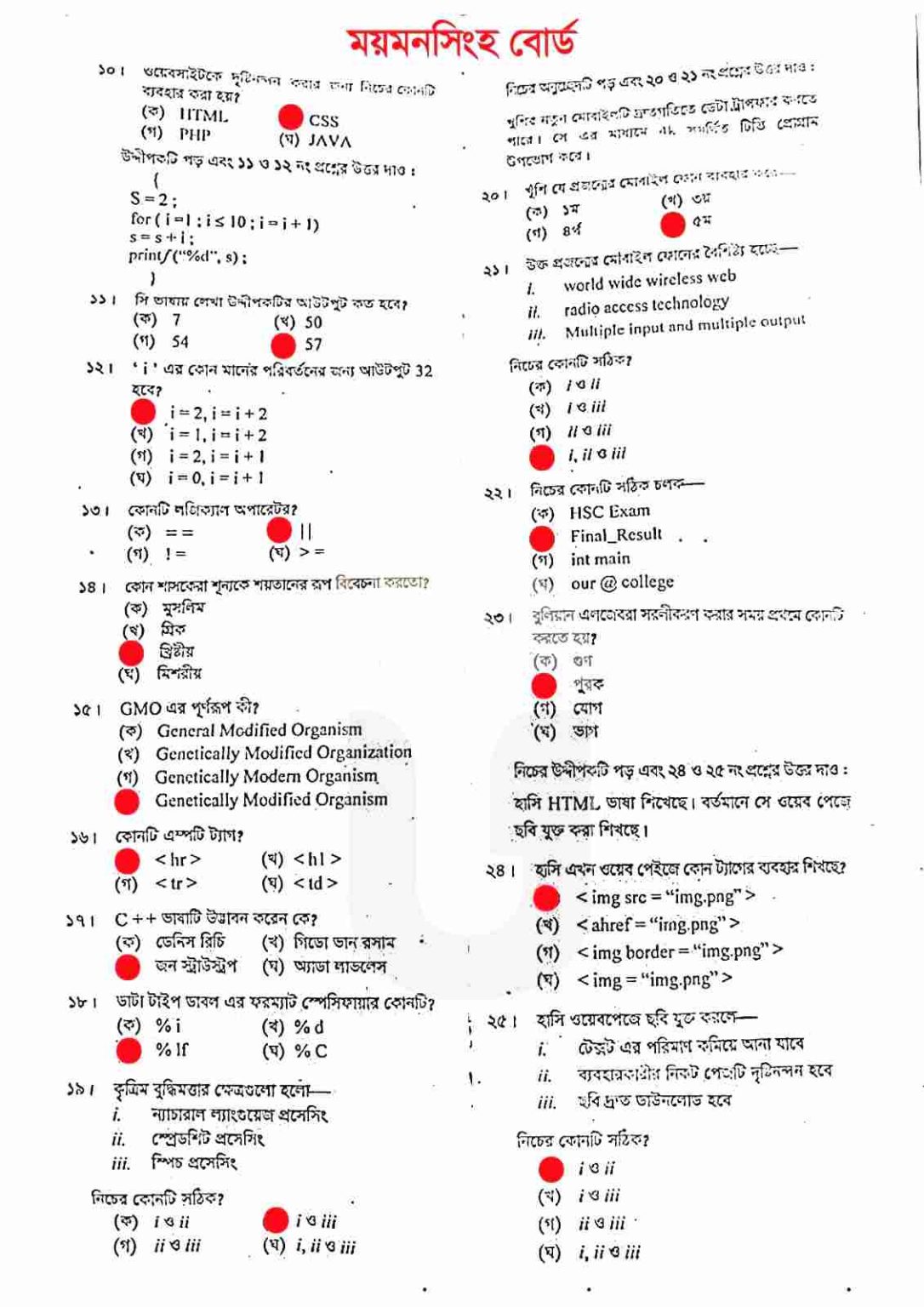 HSC ICT mcq Question Solution 2025 Mymensingh Board