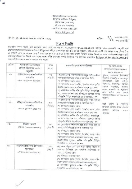 Taxes Appellate Tribunal Job Circular 2024