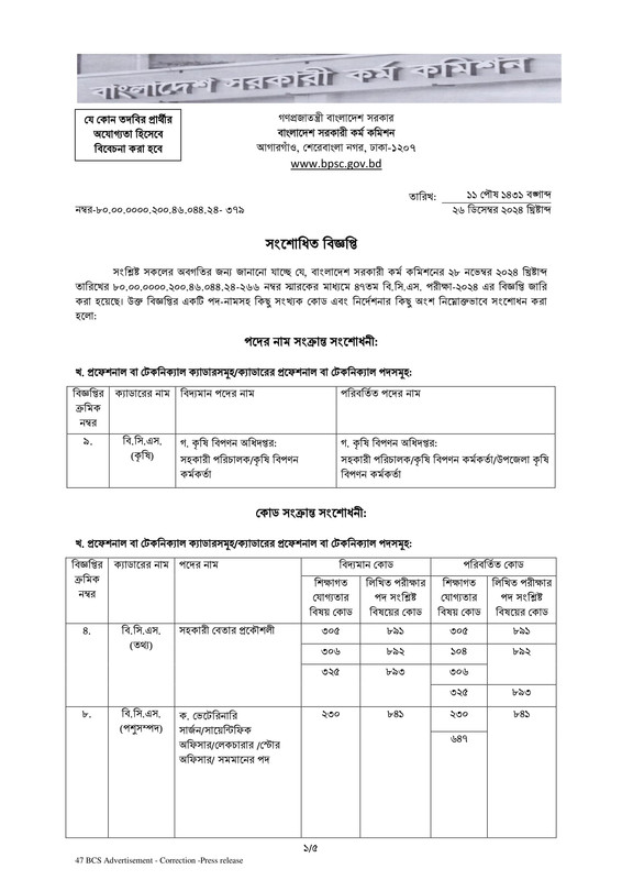 ৪৭তম বিসিএস নিয়োগ বিজ্ঞপ্তি ২০২৪ - bpsc.teletalk.com.bd