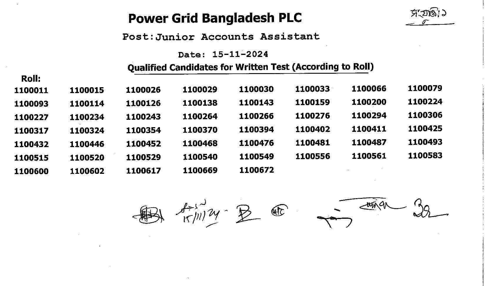 Power Grid Bangladesh Exam Result 2024