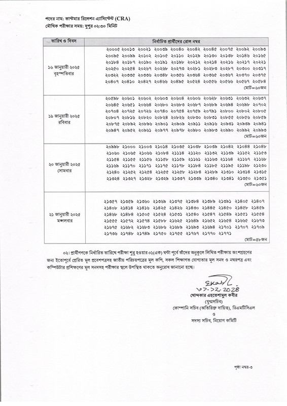 DMTCL Customer Relations Assistant Exam Result 2024