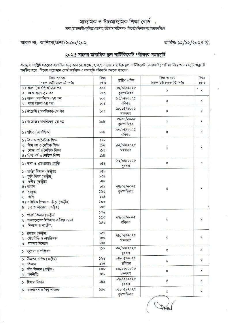 SSC Routine 2025 PDF - All Education Board