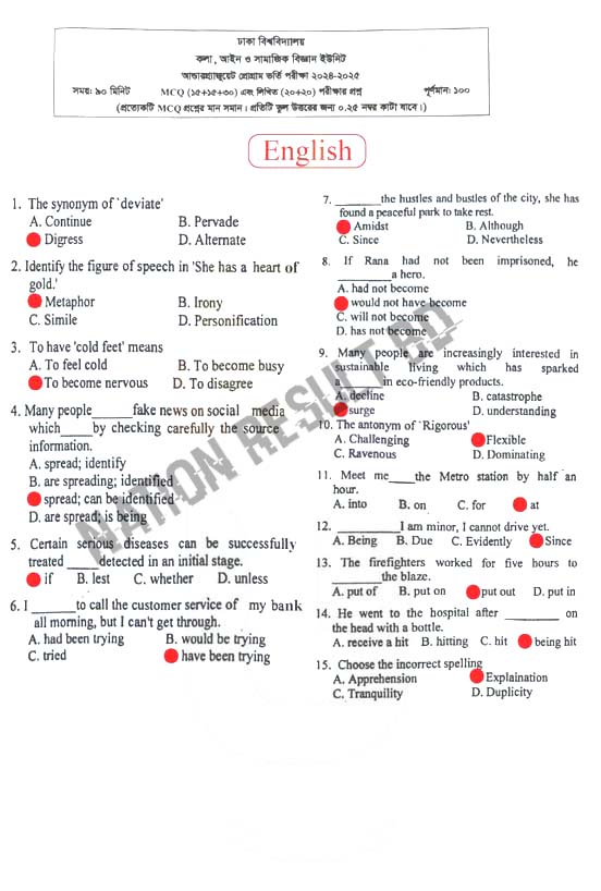 DU KHA (B) Unit Question Solution 2025