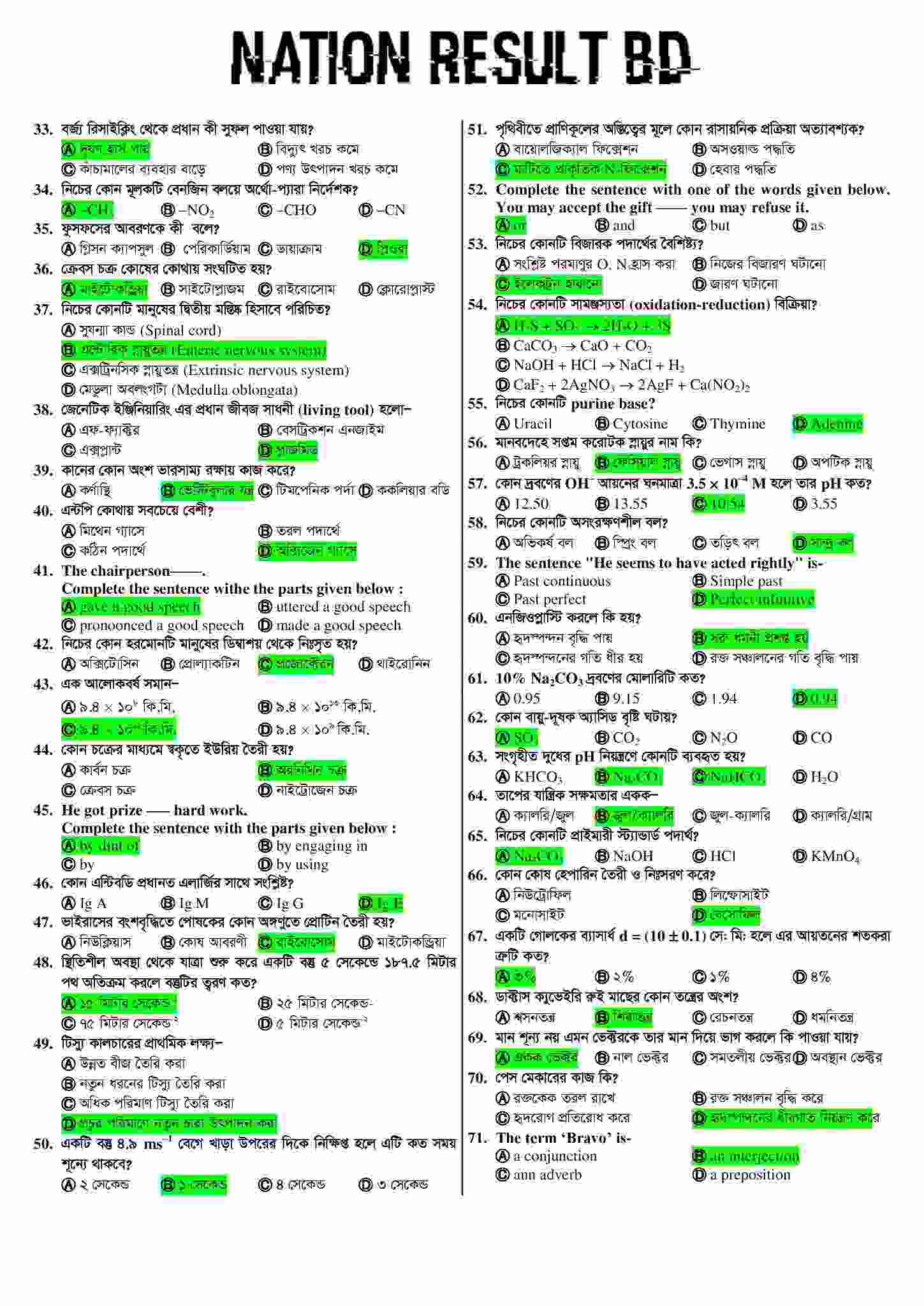 Medical Admission Question Solution 2025