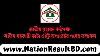 জাতীয় গৃহায়ন কর্তৃপক্ষ অফিস সহকারী ডাটা এন্ট্রি অপারেটর পদের ফলাফল ২০২৫