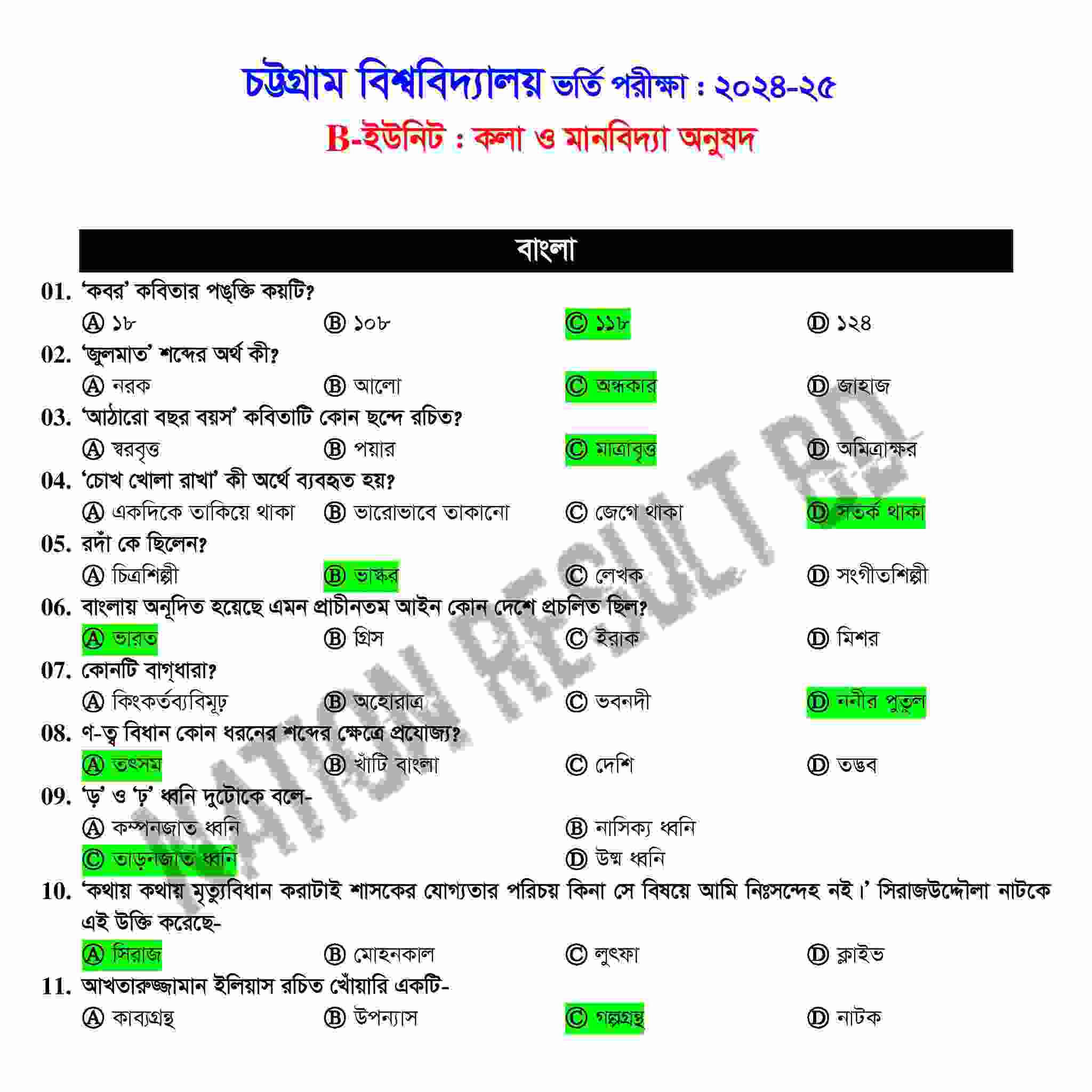চবি বি ইউনিট ভর্তি প্রশ্ন সমাধান ২০২৫ PDF সহ